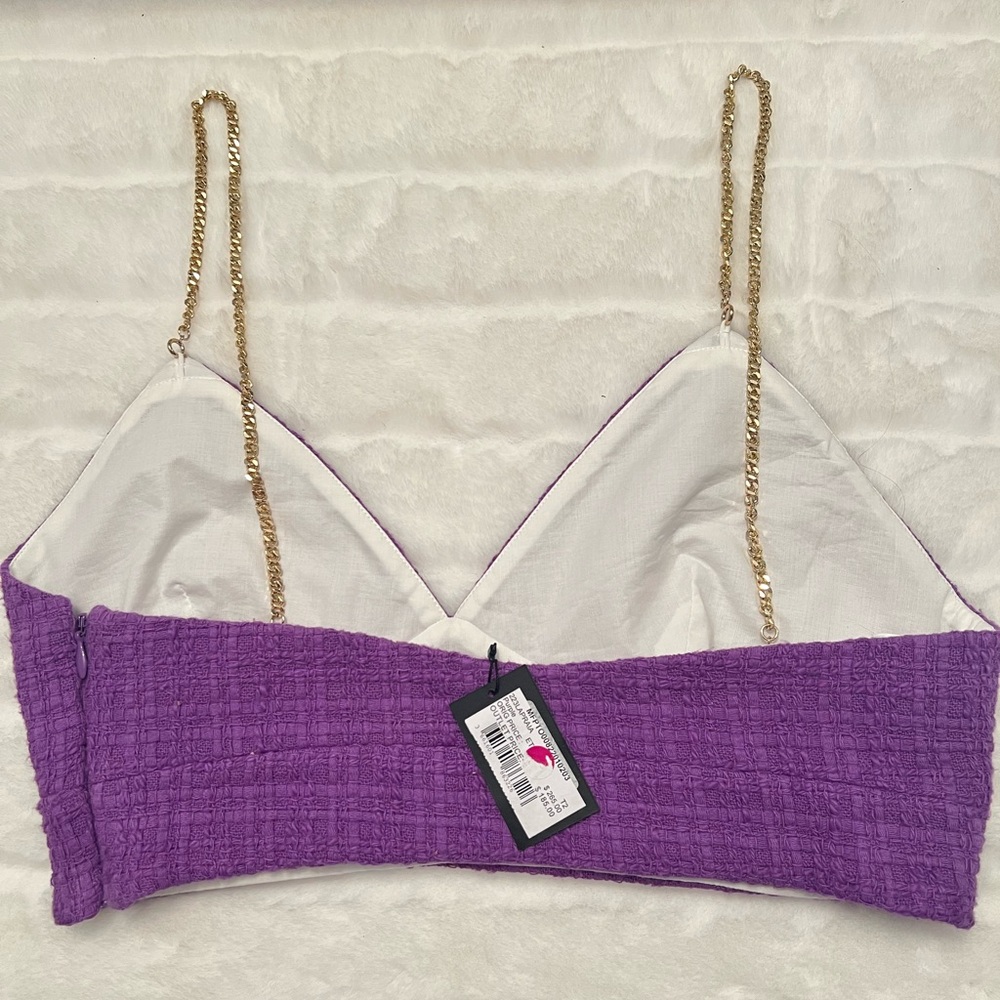 NWT Maje Lapraia Adjustable Chain Strap Purple Tweed Crop Top - Picture 8 of 12